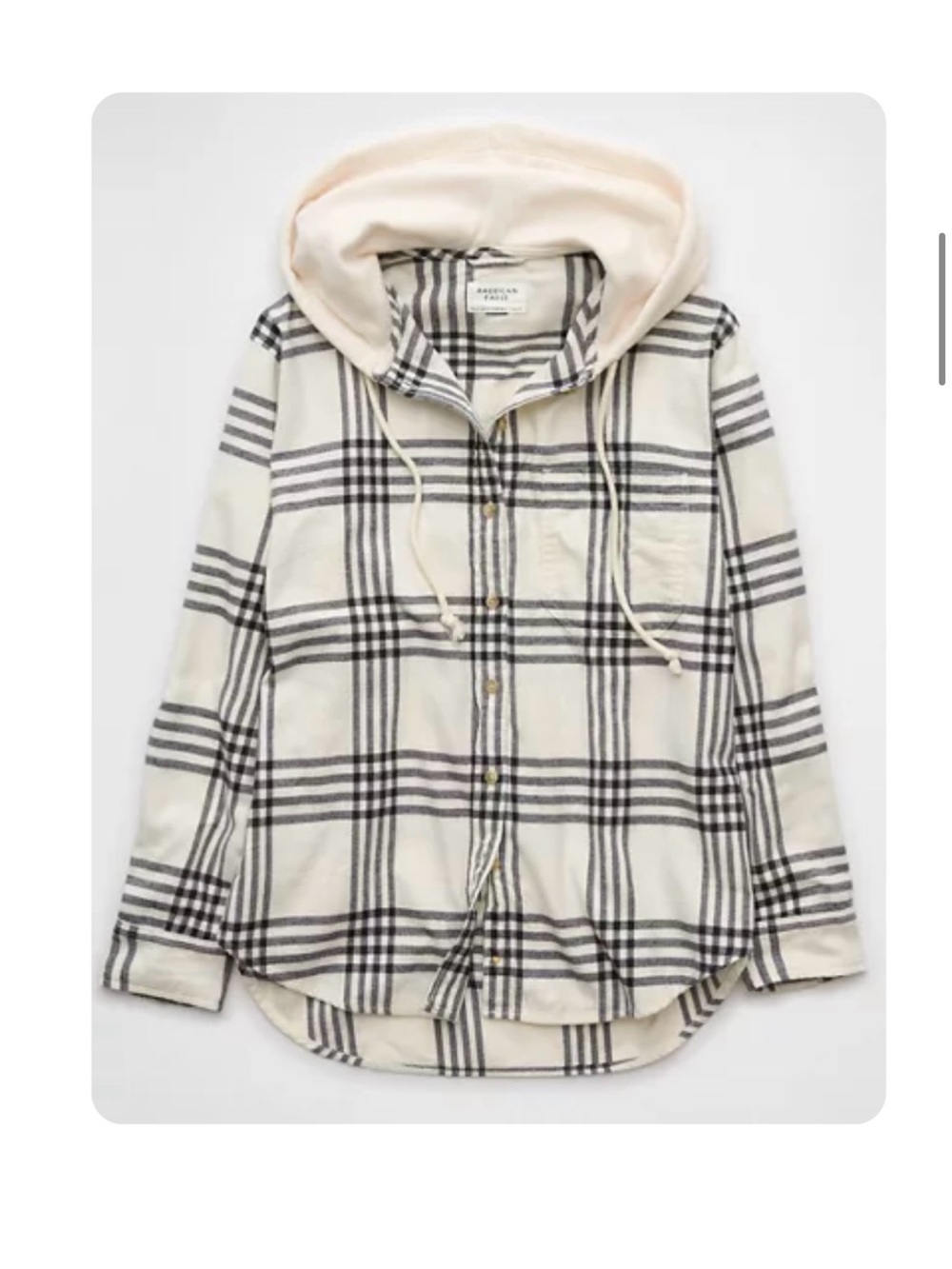 American Eagle Outfitters Cream Plaid Hooded Flannel Shirt
